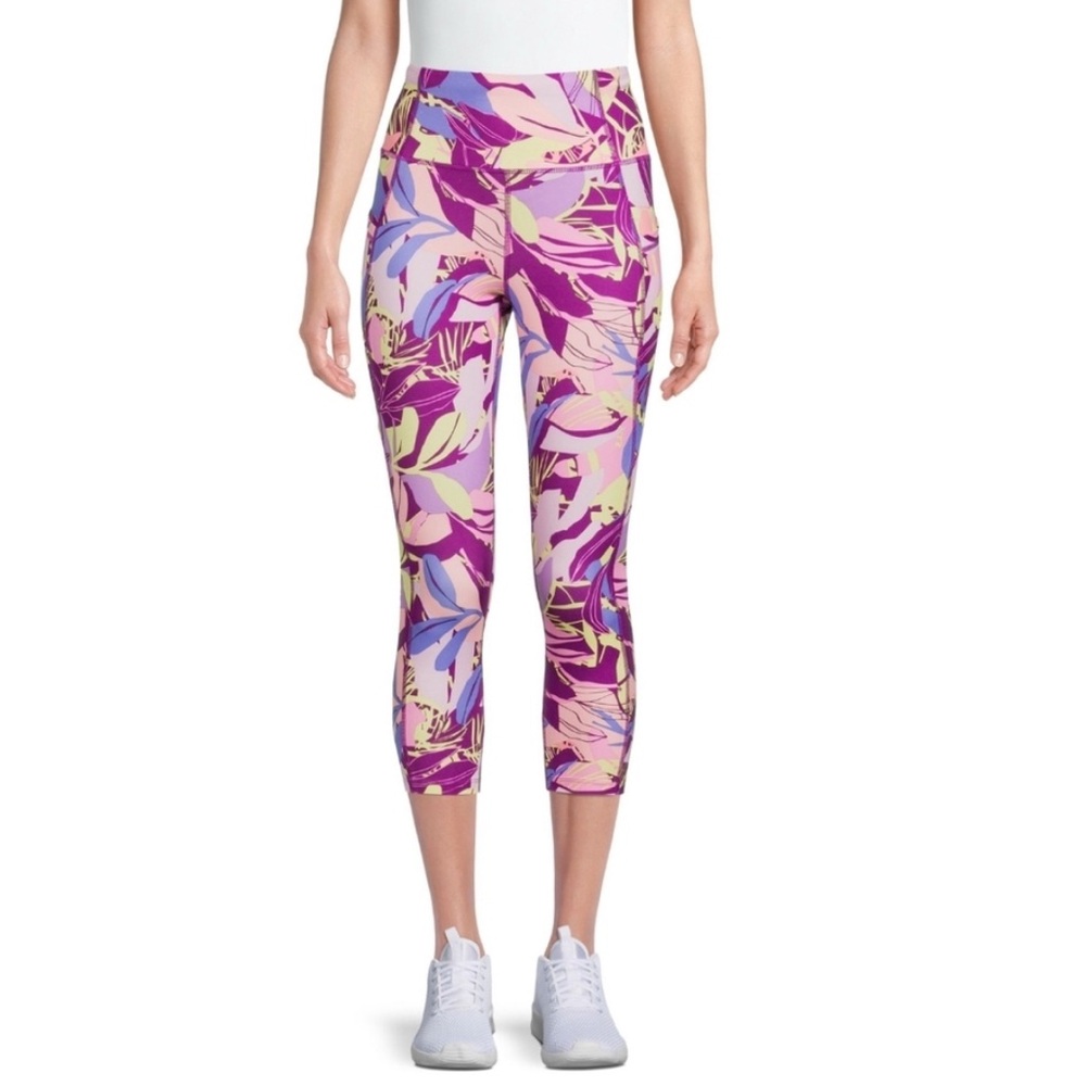 Avia Multicolor Patterned Capri Leggings Exercise Pants Adjustable Waist Size M
